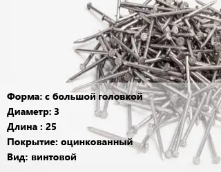 Гвоздь с большой головкой 3х25 оцинкованный винтовой